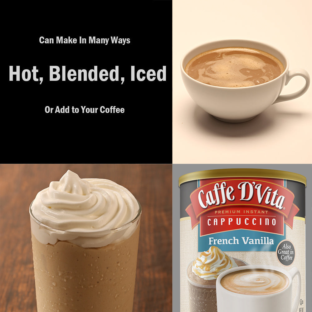 French Vanilla Cappuccino - Case of 6 - 1 lb. cans (16 oz.) - Foodservice
