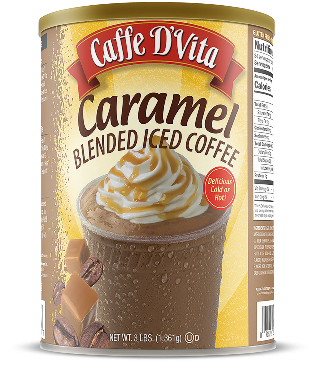 Caramel Latte Blended Iced Coffee Frappe- Single Can or Case of  4 Cans - 3 lb. (48 oz.)