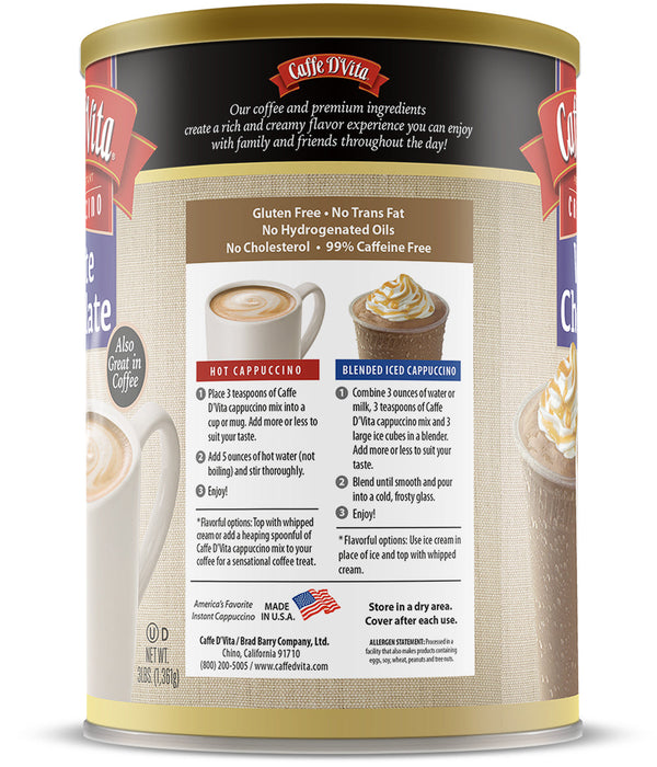 White Chocolate Cappuccino - Single Can or Case of 4 Cans - 3 lb