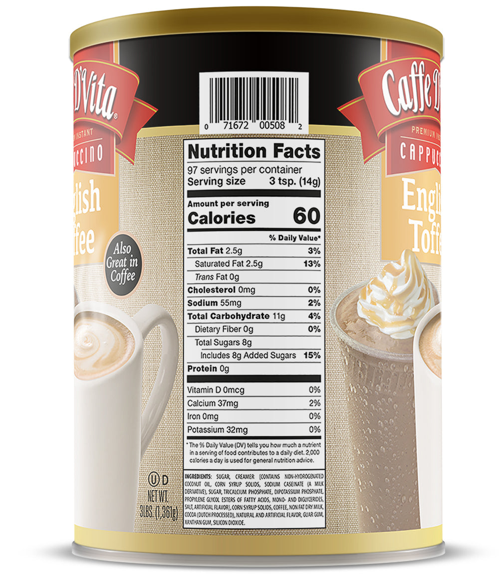 English Toffee Cappuccino - Single Can or Case of 4 Cans - 3 lb. (48 oz.)