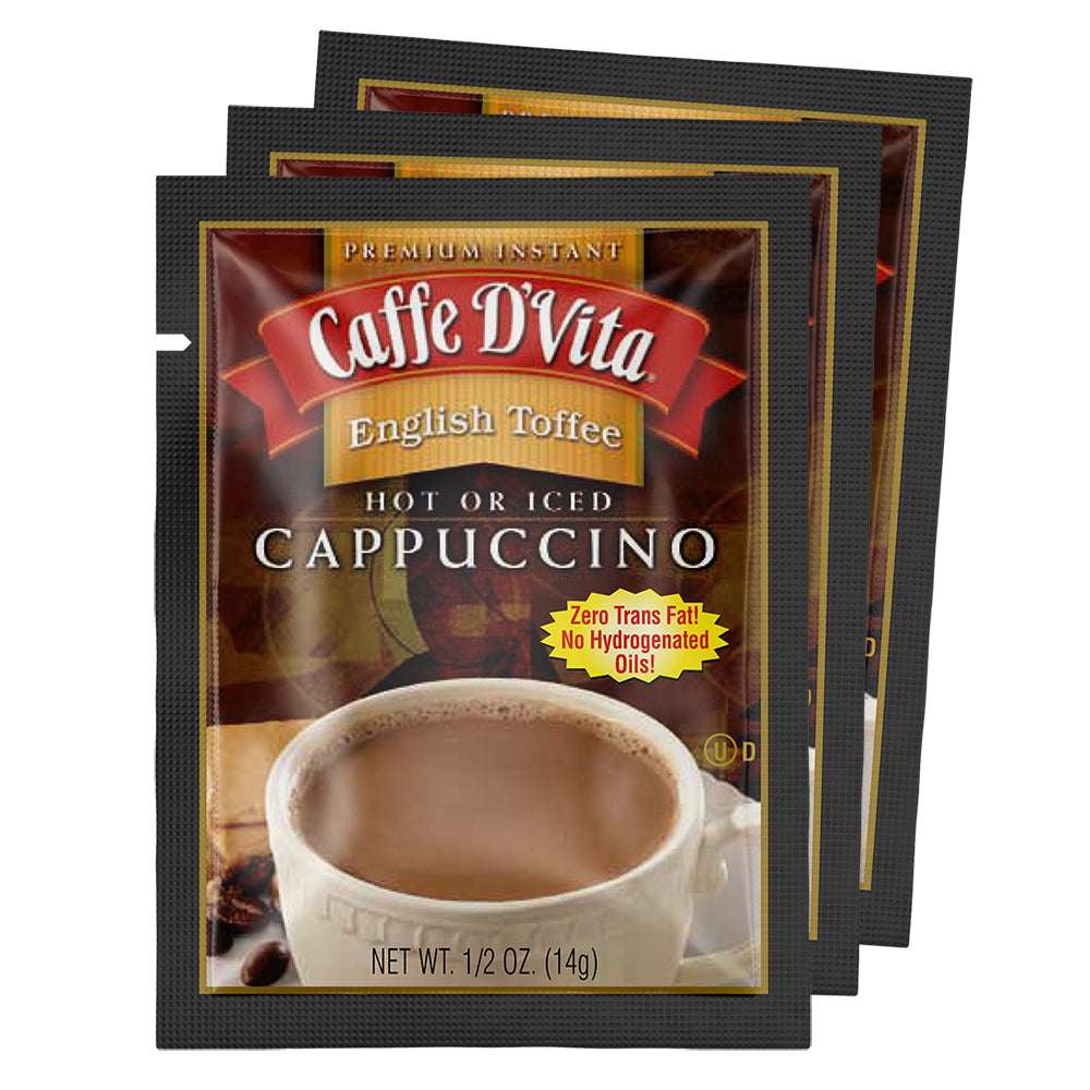 English Toffee Cappuccino Envelopes - 3 sleeves of 24 packs - Foodservice
