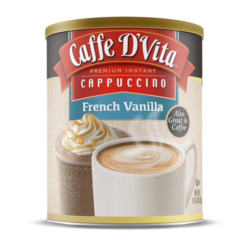 French Vanilla Cappuccino - Case of 6 - 1 lb. cans (16 oz.) - Foodservice