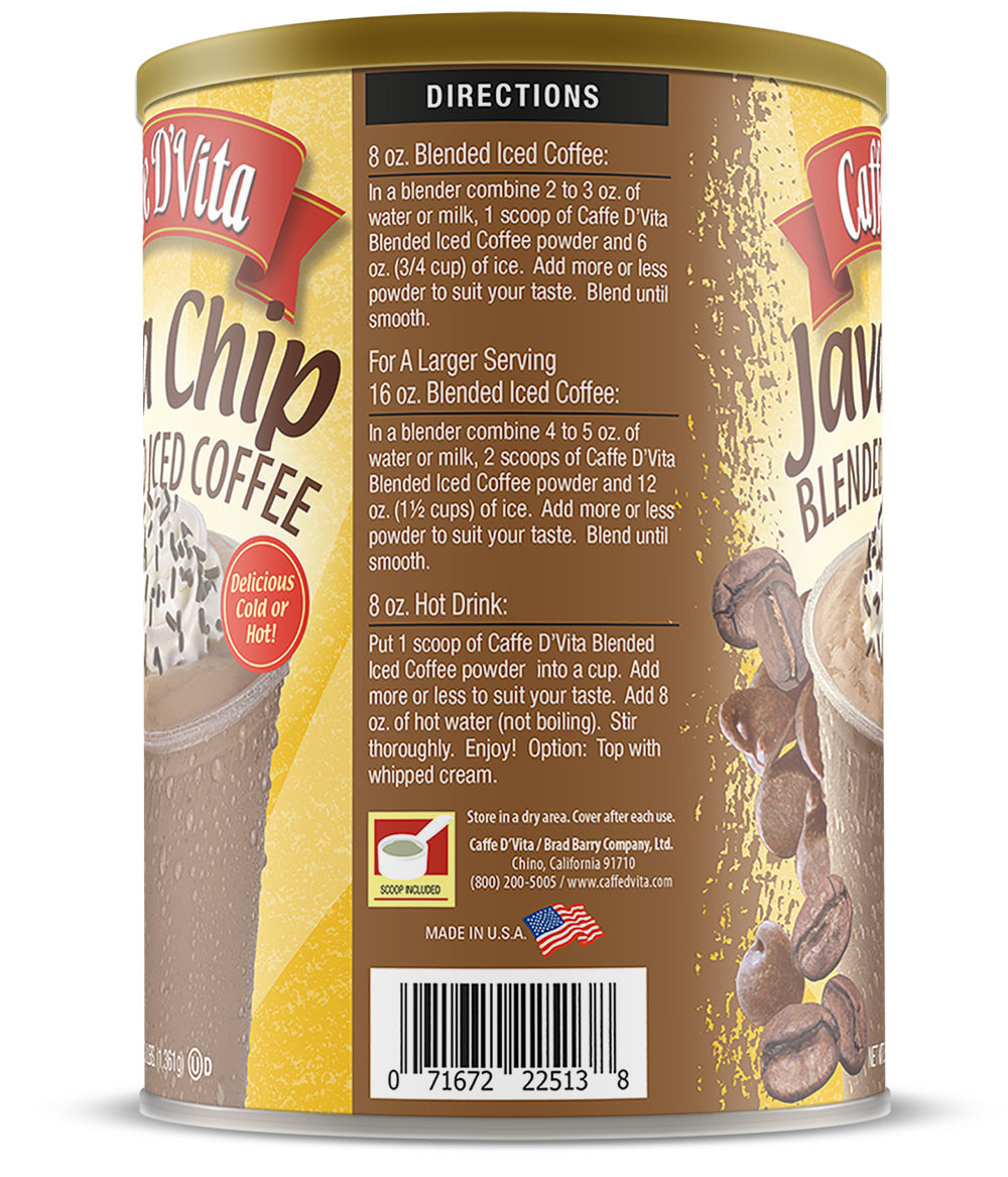 Java Chip Latte Blended Iced Coffee Frappe - Single Can or Case of 4 Cans - 3 lb. (48 oz.)