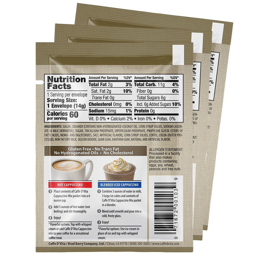 Mocha Cappuccino Envelopes - 3 sleeves of 24 packs - Foodservice