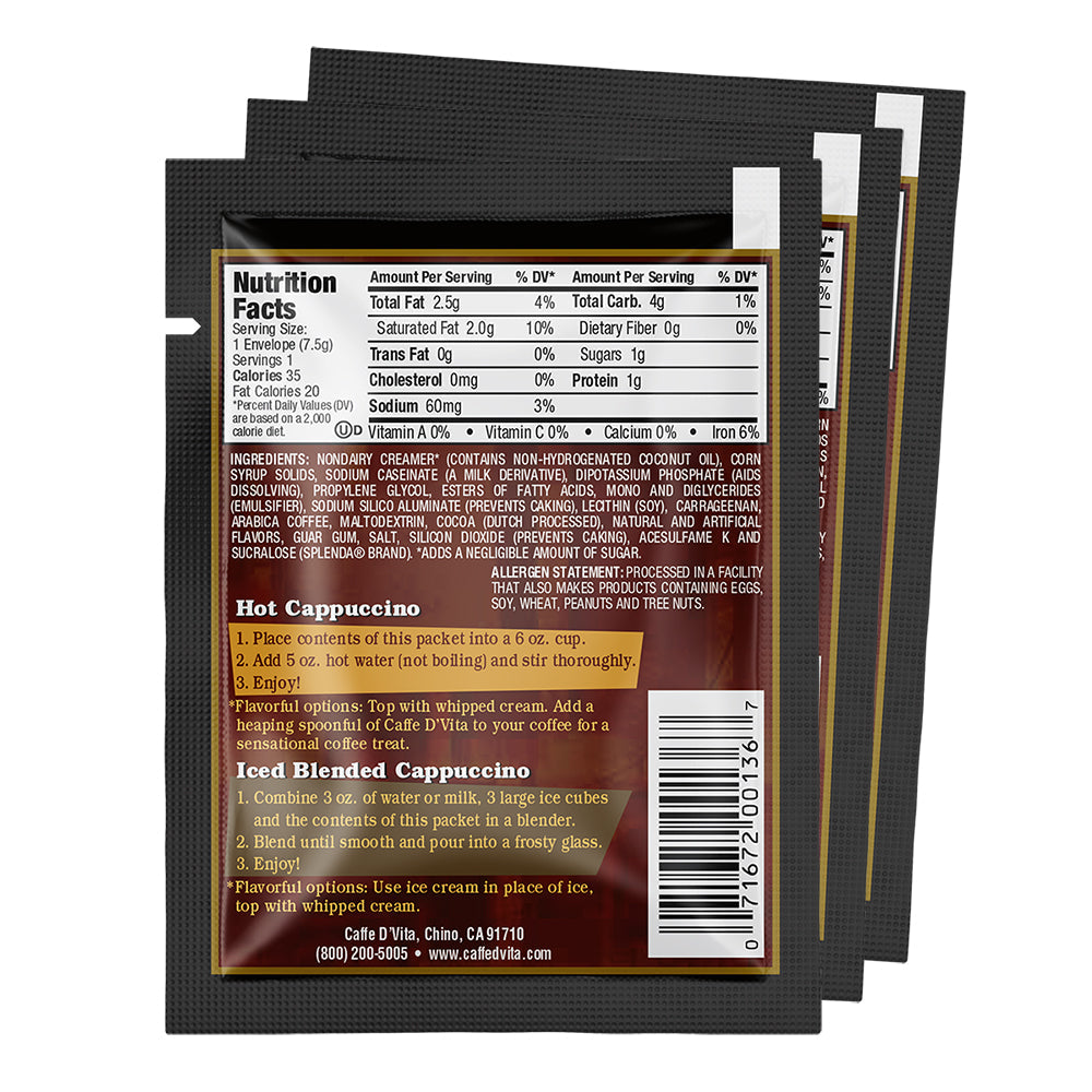 Sugar Free French Vanilla Cappuccino Envelopes - 3 sleeves of 24 packs - Foodservice