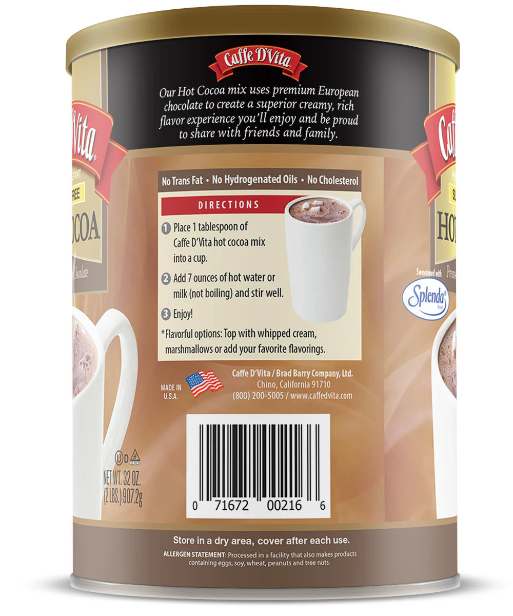 Sugar Free Hot Cocoa - Case of 4 Cans - 2 lb. (32 oz.) Foodservice