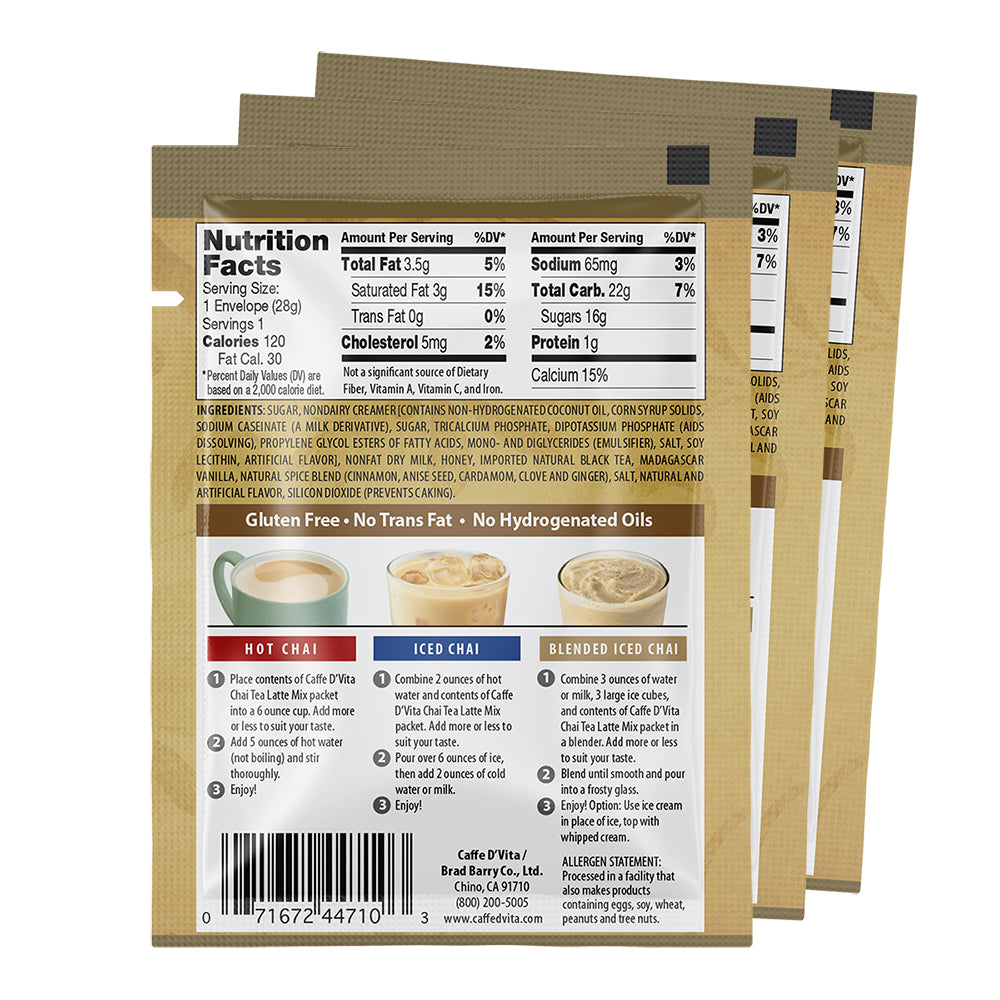 Vanilla Chai Tea Latte Envelopes - 3 sleeves of 12 packs - Foodservice