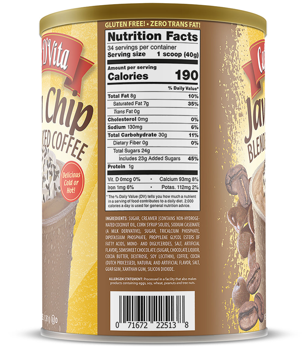 Java Chip Latte Blended Iced Coffee Frappe - Single Can or Case of 4 Cans - 3 lb. (48 oz.)