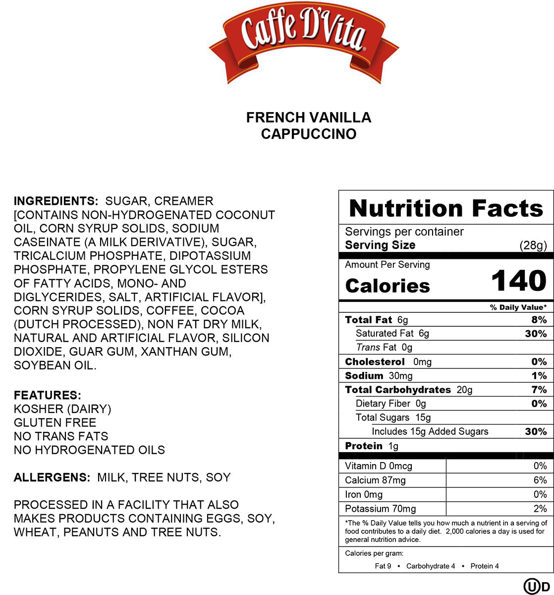 French Vanilla Cappuccino - Single Can or Case of 4 Cans - 3 lb. (48 oz.) - caffedvita