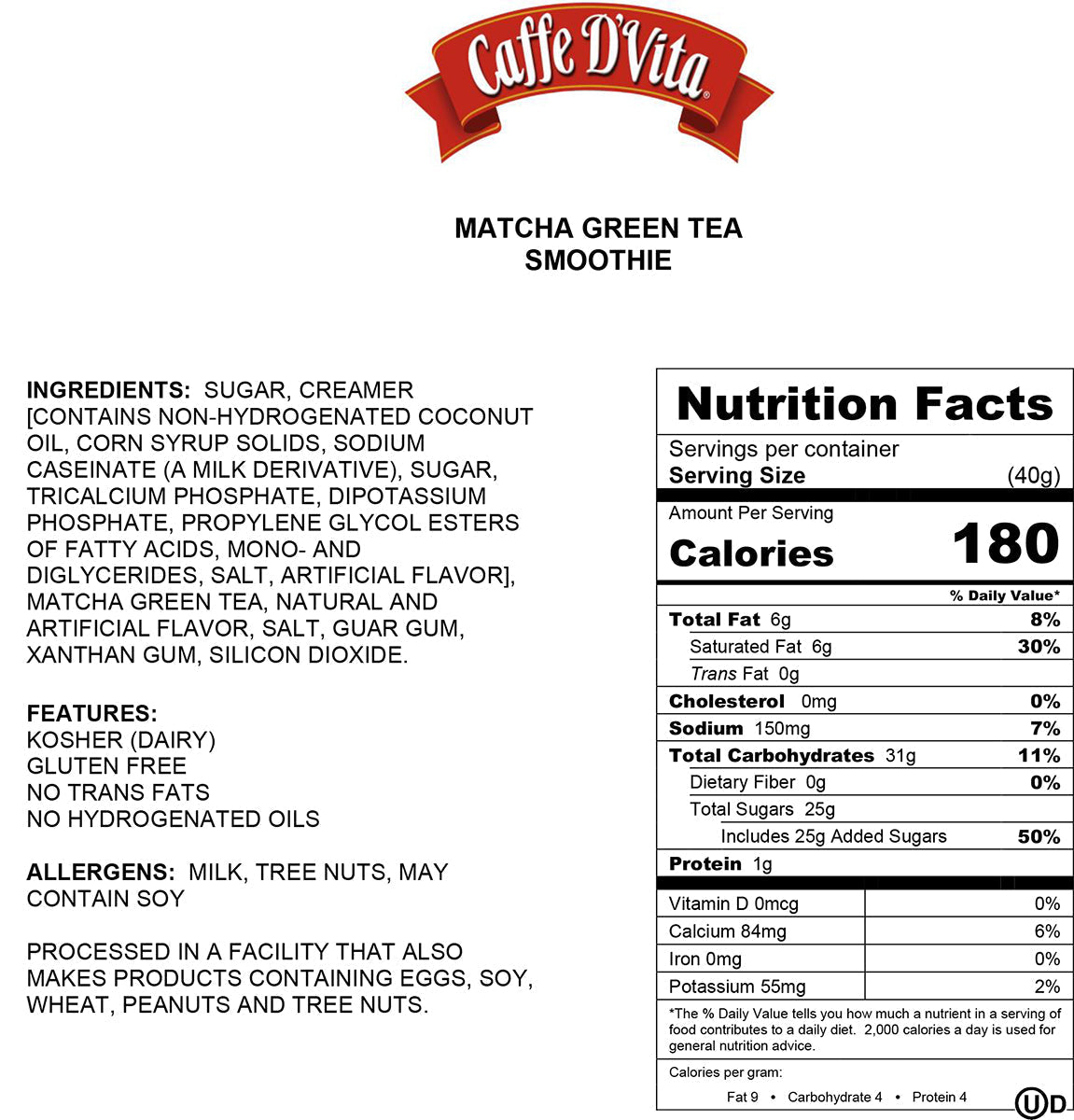 Matcha Green Tea Drink Mix - Case of 6 - 19 oz. cans - caffedvita