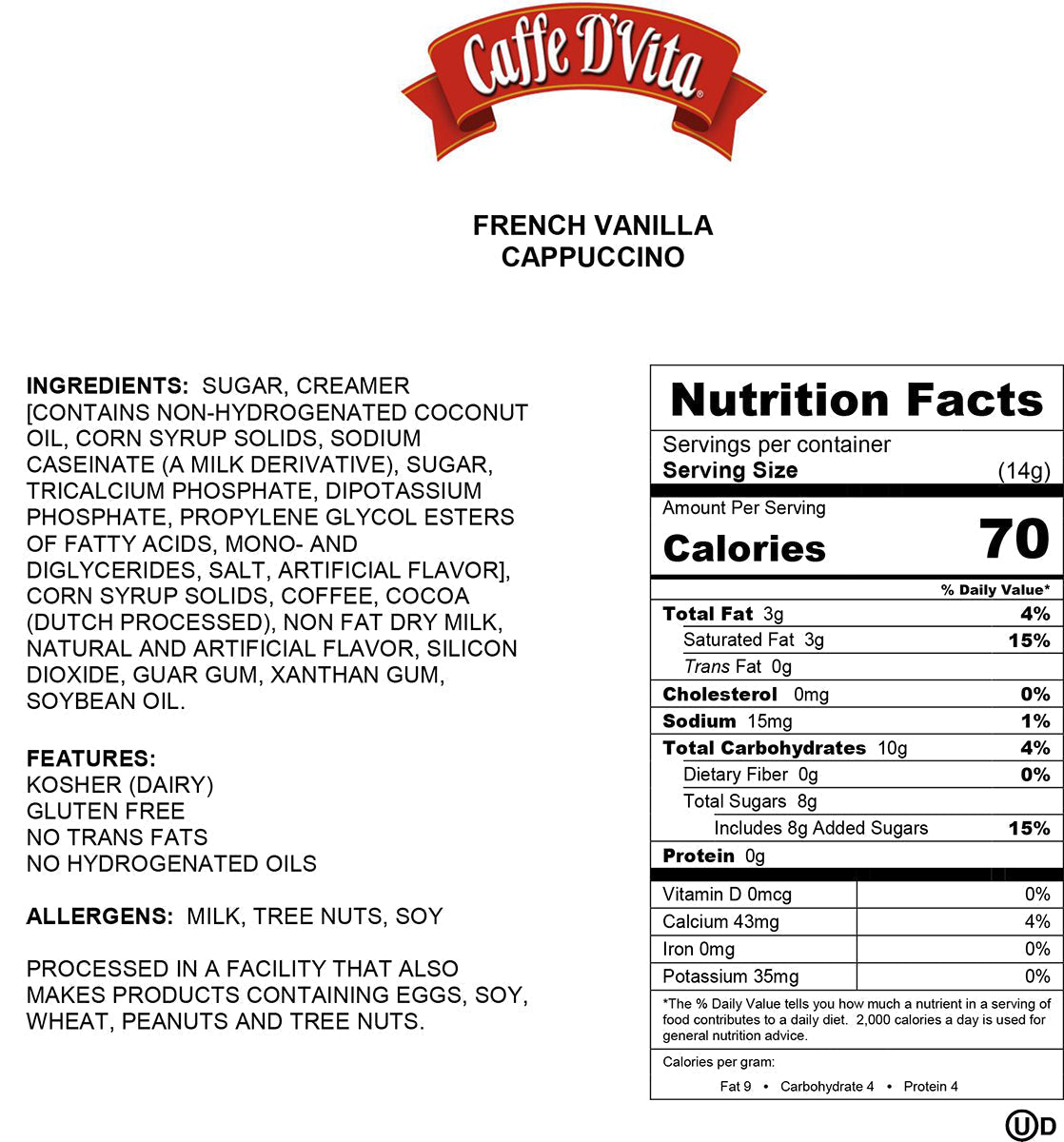 French Vanilla Cappuccino - Case of 6 - 1 lb. cans (16 oz.) - caffedvita