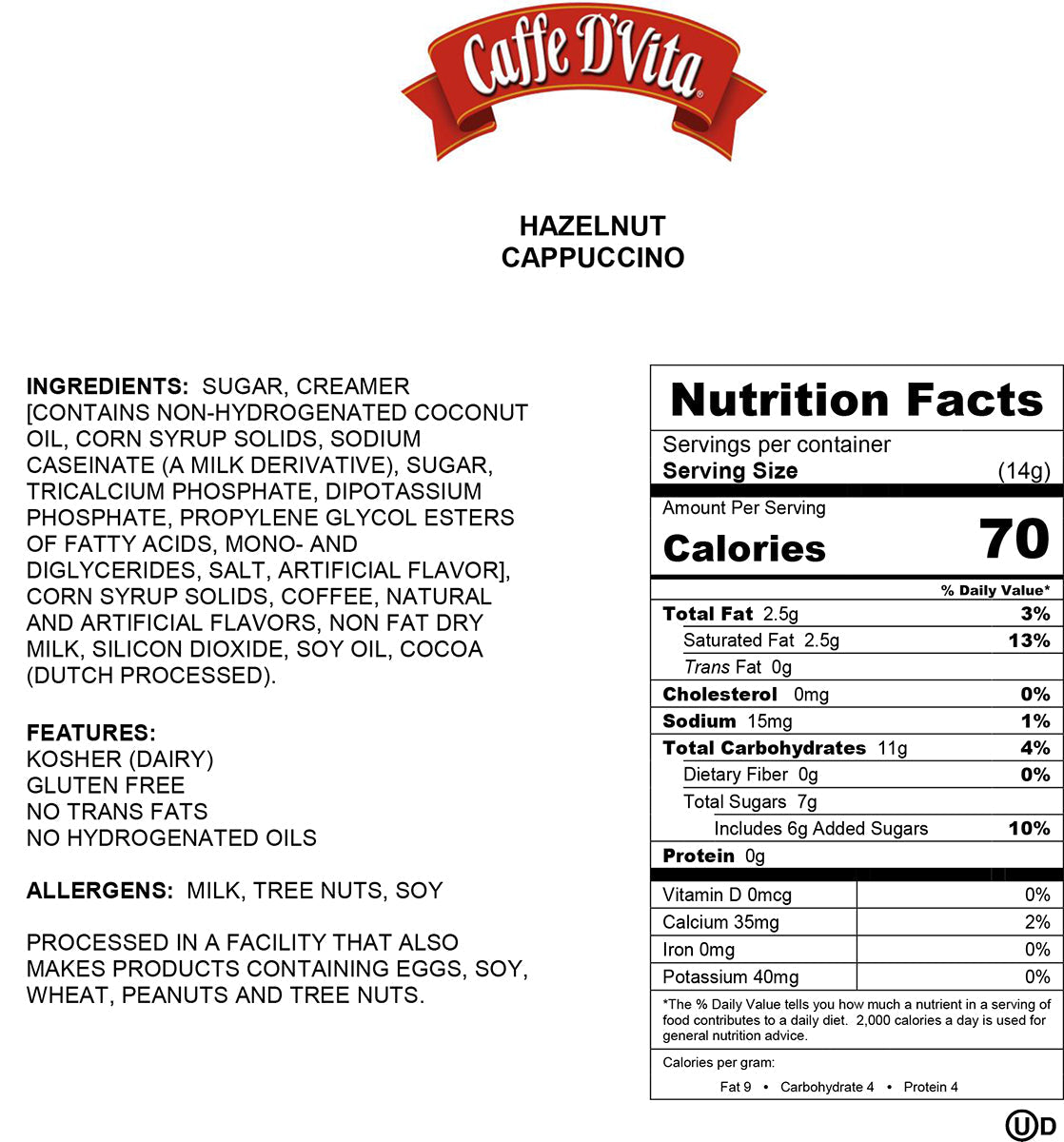 Hazelnut Cappuccino - Case of 6 - 1 lb. cans (16 oz.) - caffedvita