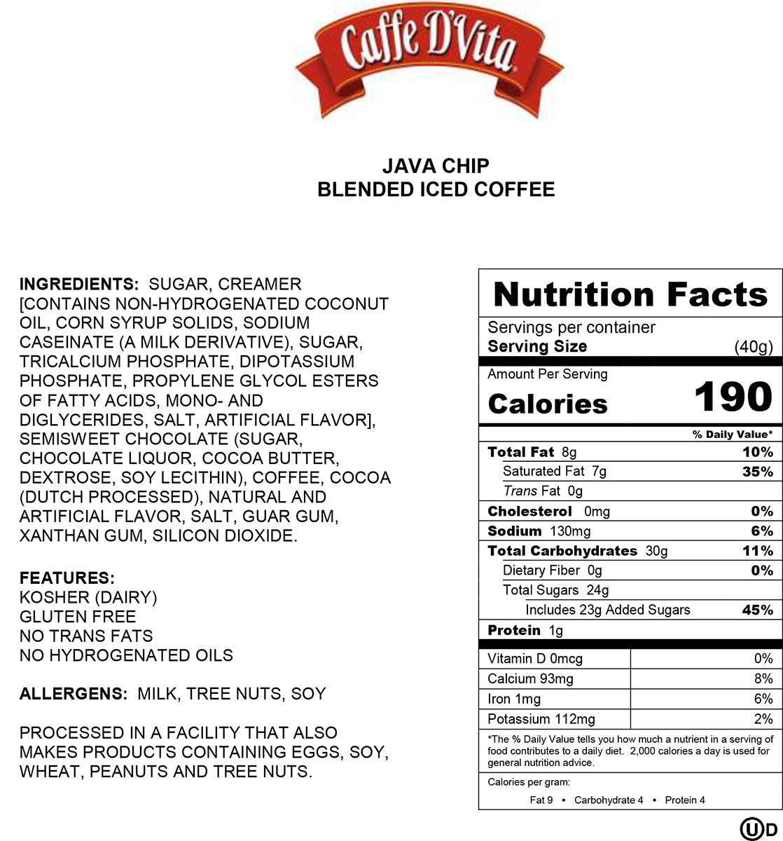 Java Chip Latte Blended Iced Coffee - Single Can or Case of 4 Cans - 3 lb. (48 oz.) - caffedvita