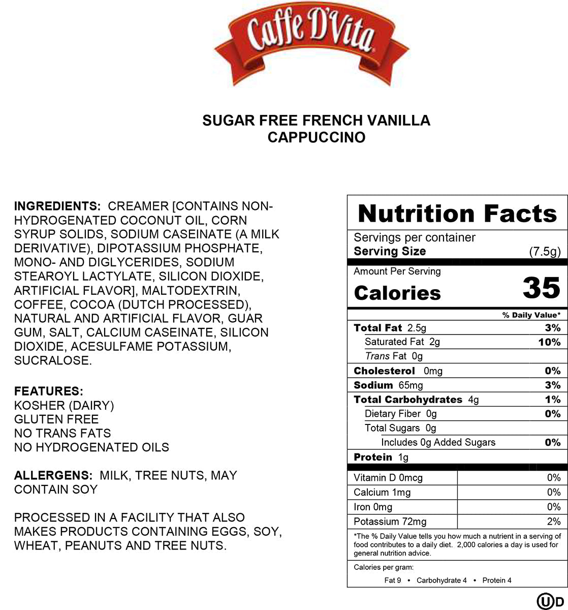 Sugar Free French Vanilla Cappuccino - Case of 6 - 8.5 oz. cans - caffedvita