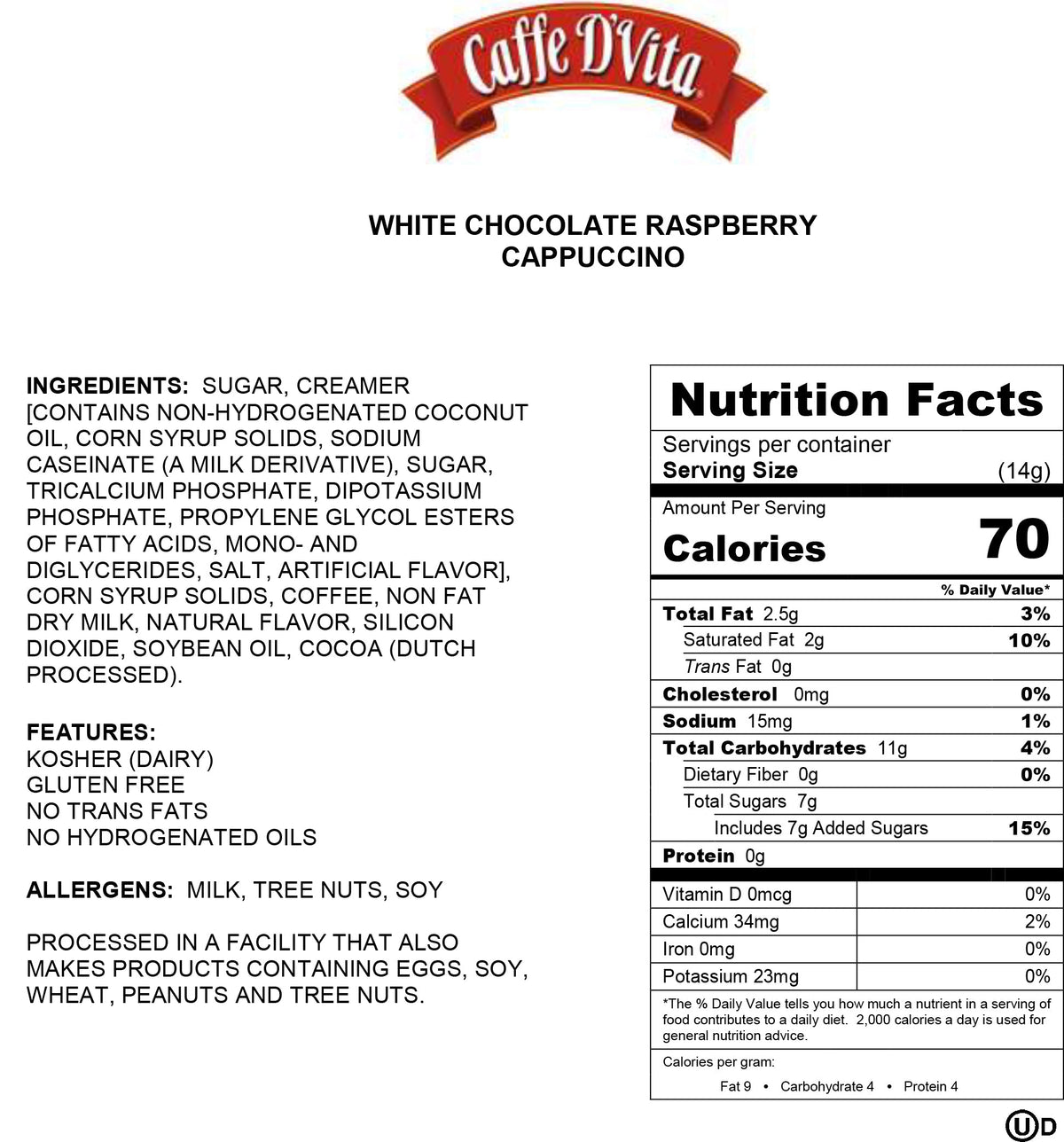 White Chocolate Raspberry Cappuccino - Case of 6 - 1 lb. cans (16 oz.) - caffedvita