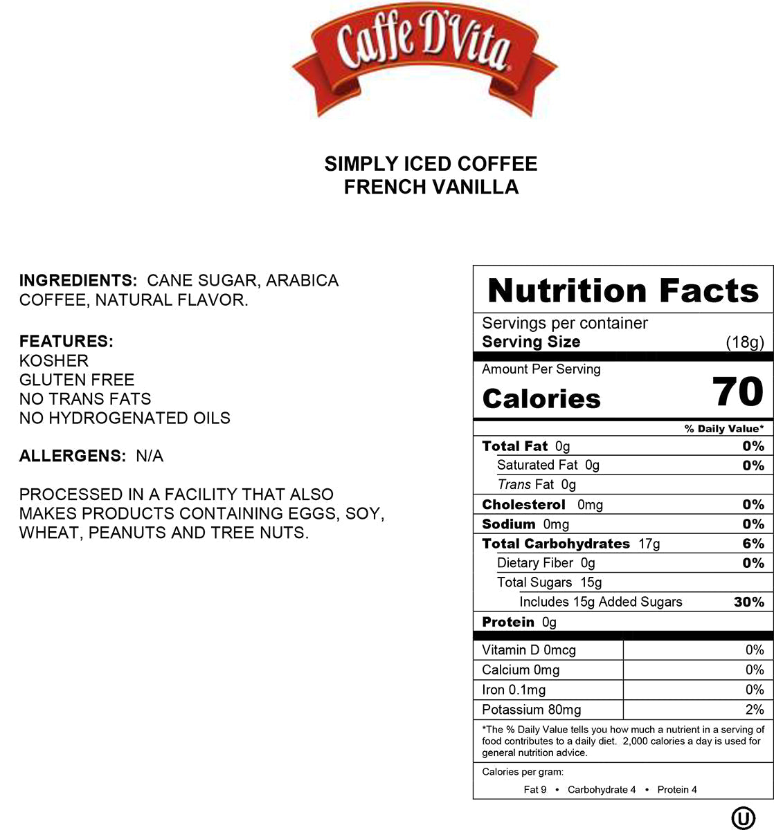 Simply Iced Coffee French Vanilla - Case of 6 - 1 lb. cans (16 oz.) - caffedvita