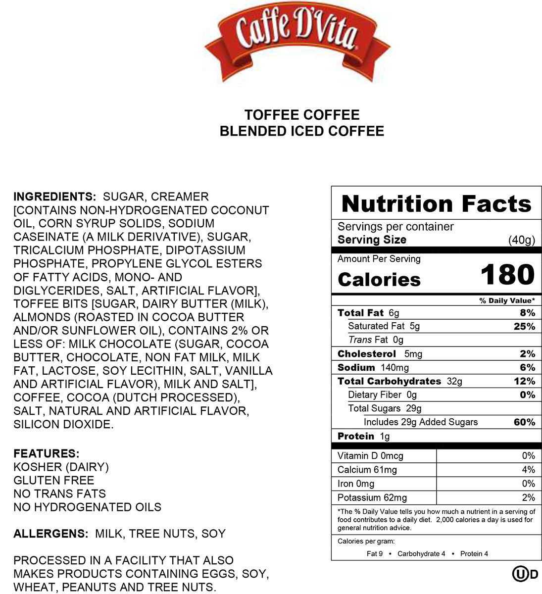 Toffee Coffee Latte Blended Ice Coffee - Case of 6 - 19 oz. cans - caffedvita