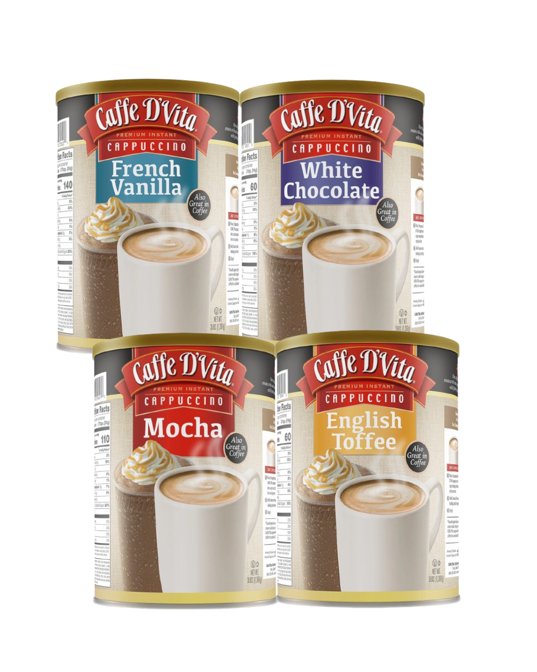 Caffe D&#39;Vita Cappuccinos 4 - 3lb Canisters - Foodservice