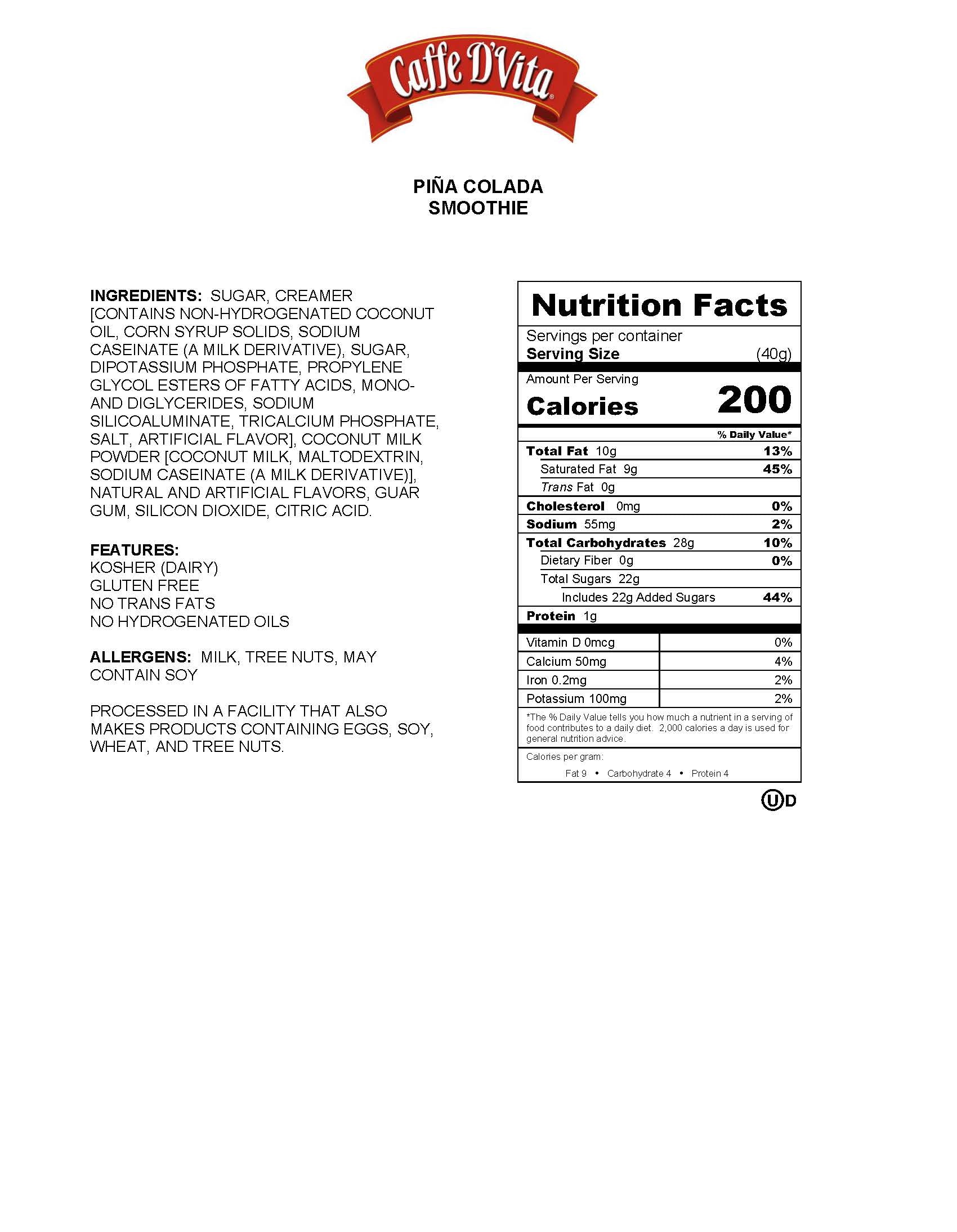 Pina Colada Mix - Case of 4 Cans - 2 lb. (32 oz.)