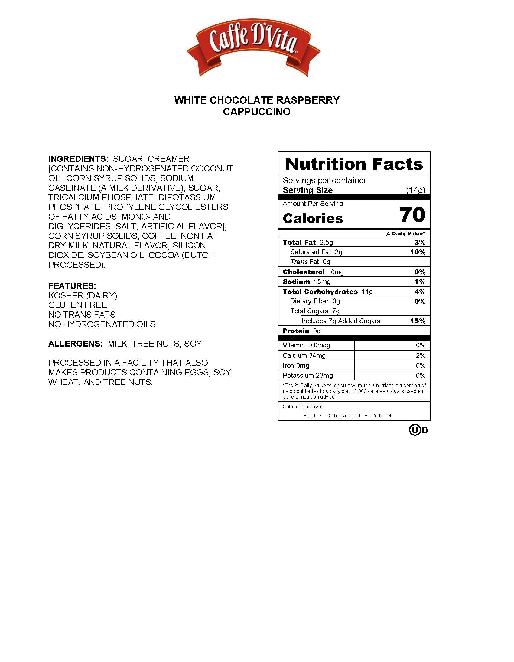 White Chocolate Raspberry Cappuccino - Case of 6 - 1 lb. cans (16 oz.) - Foodservice