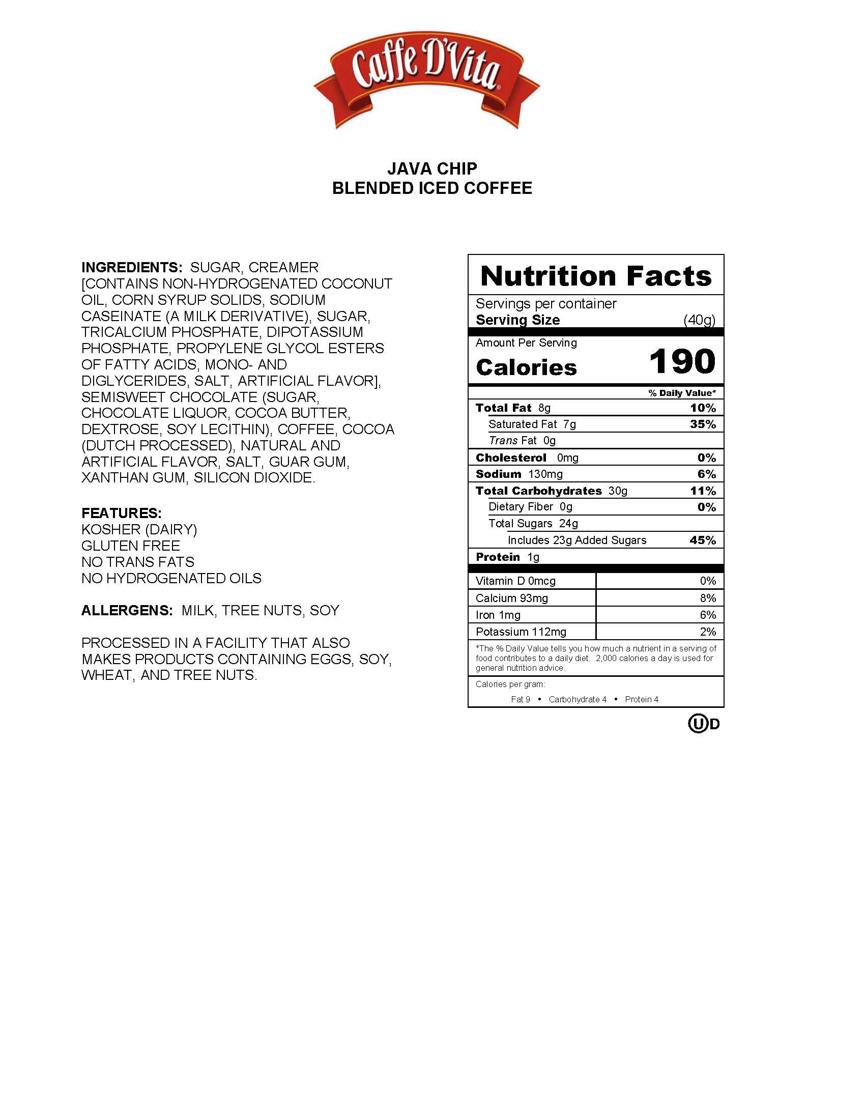 Java Chip Latte Blended Iced Coffee Frappe - Single Can or Case of 4 Cans - 3 lb. (48 oz.)