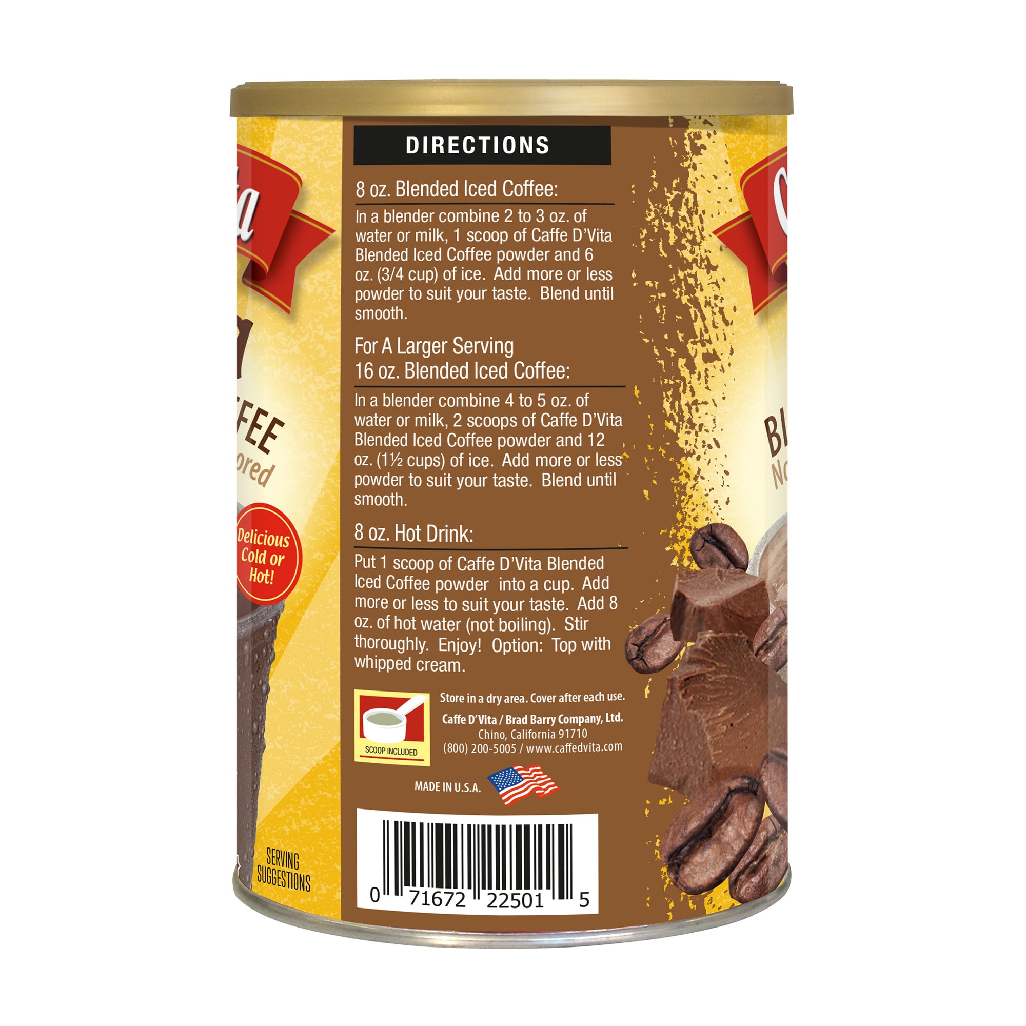 Mocha Latte Blended Iced Coffee Frappe - Single Can or Case of 4 Cans - 3 lb. (48 oz.)