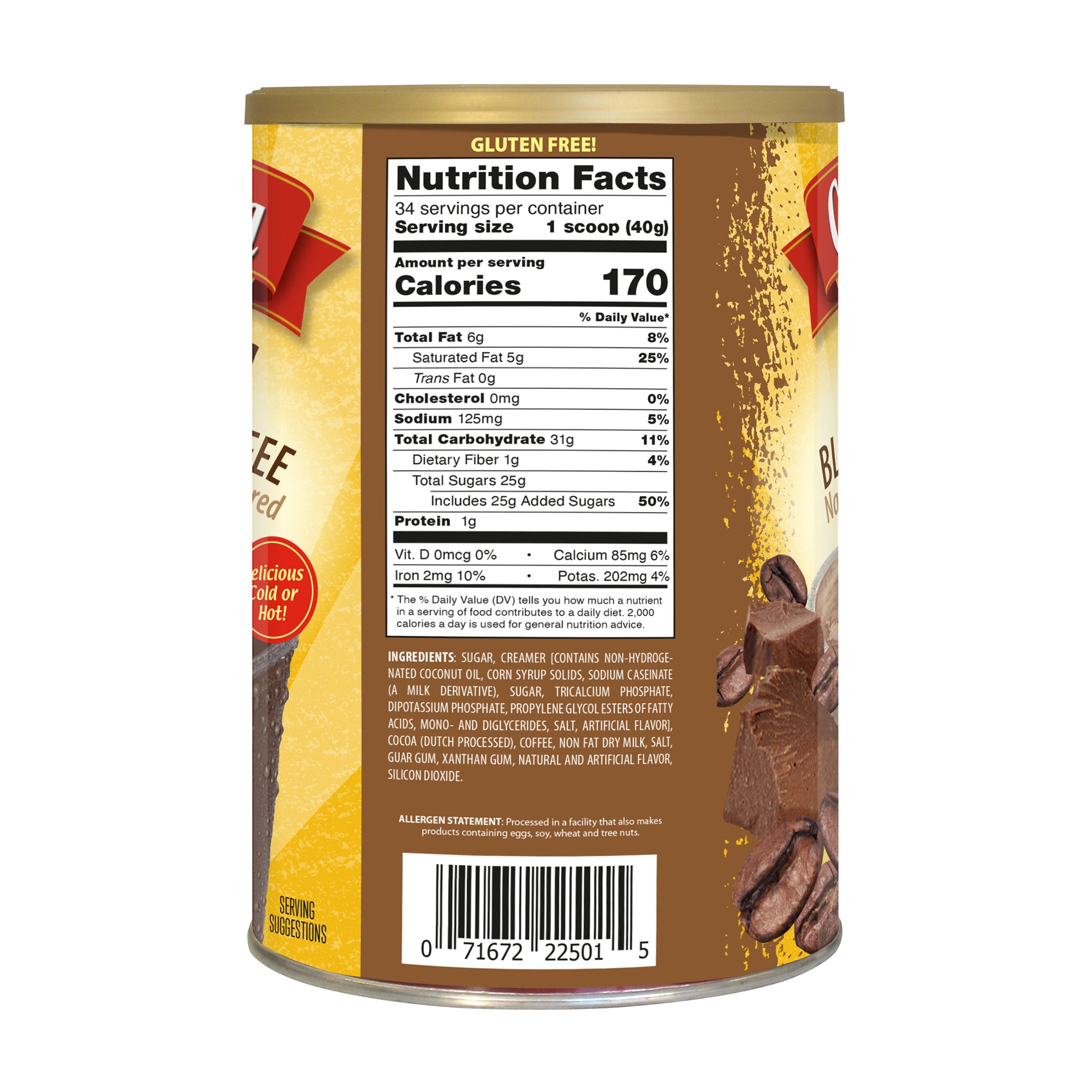 Mocha Latte Blended Iced Coffee Frappe - Single Can or Case of 4 Cans - 3 lb. (48 oz.)