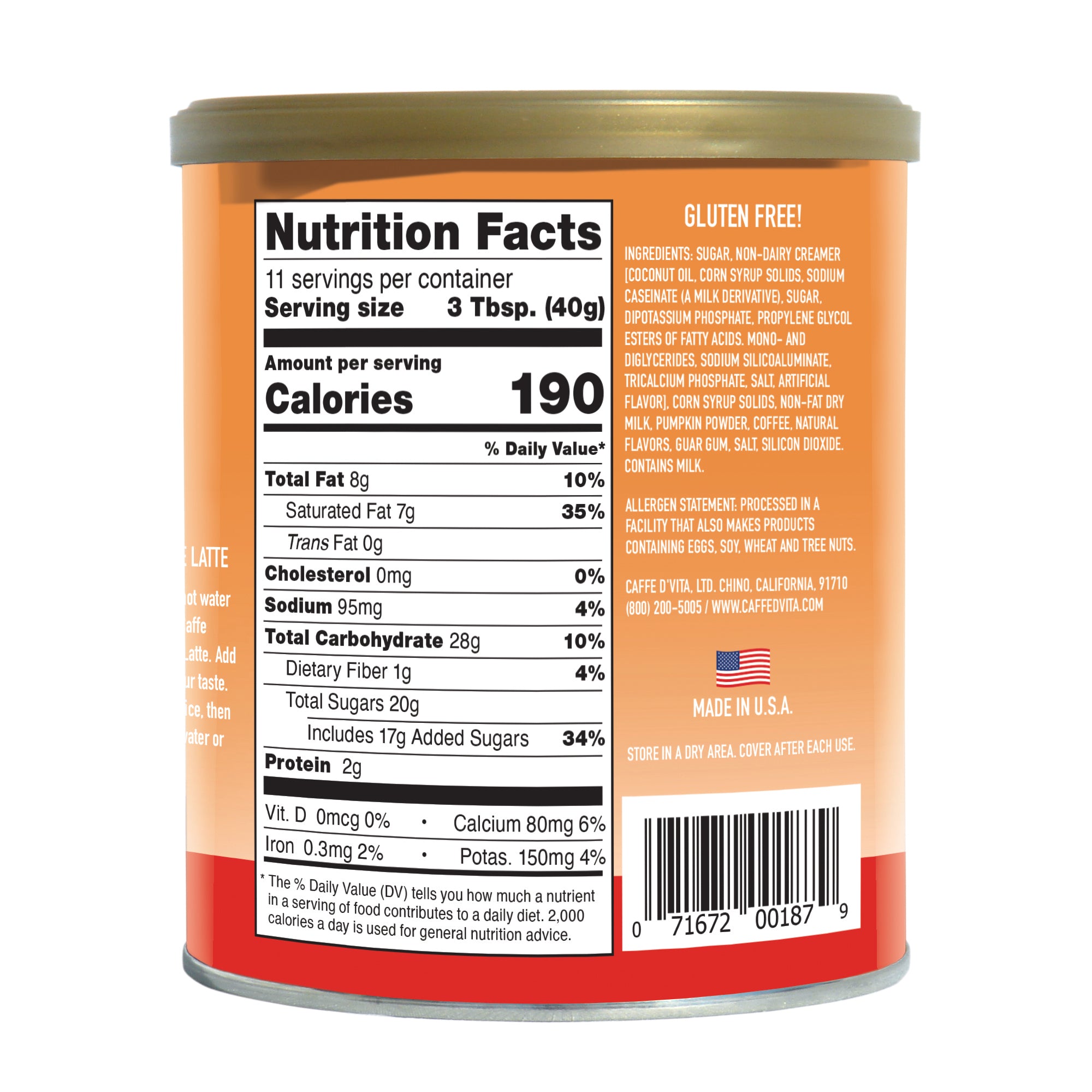 Pumpkin Spice Latte- Case of 6 - 1 lb. cans (16 oz.)