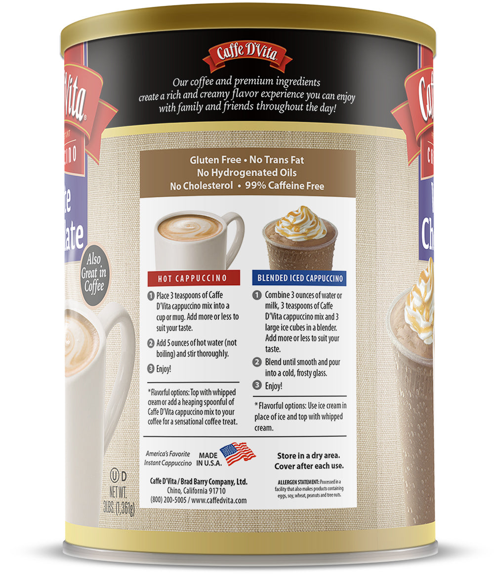 White Chocolate Cappuccino - Single Can or Case of 4 Cans - 3 lb. (48 oz.)