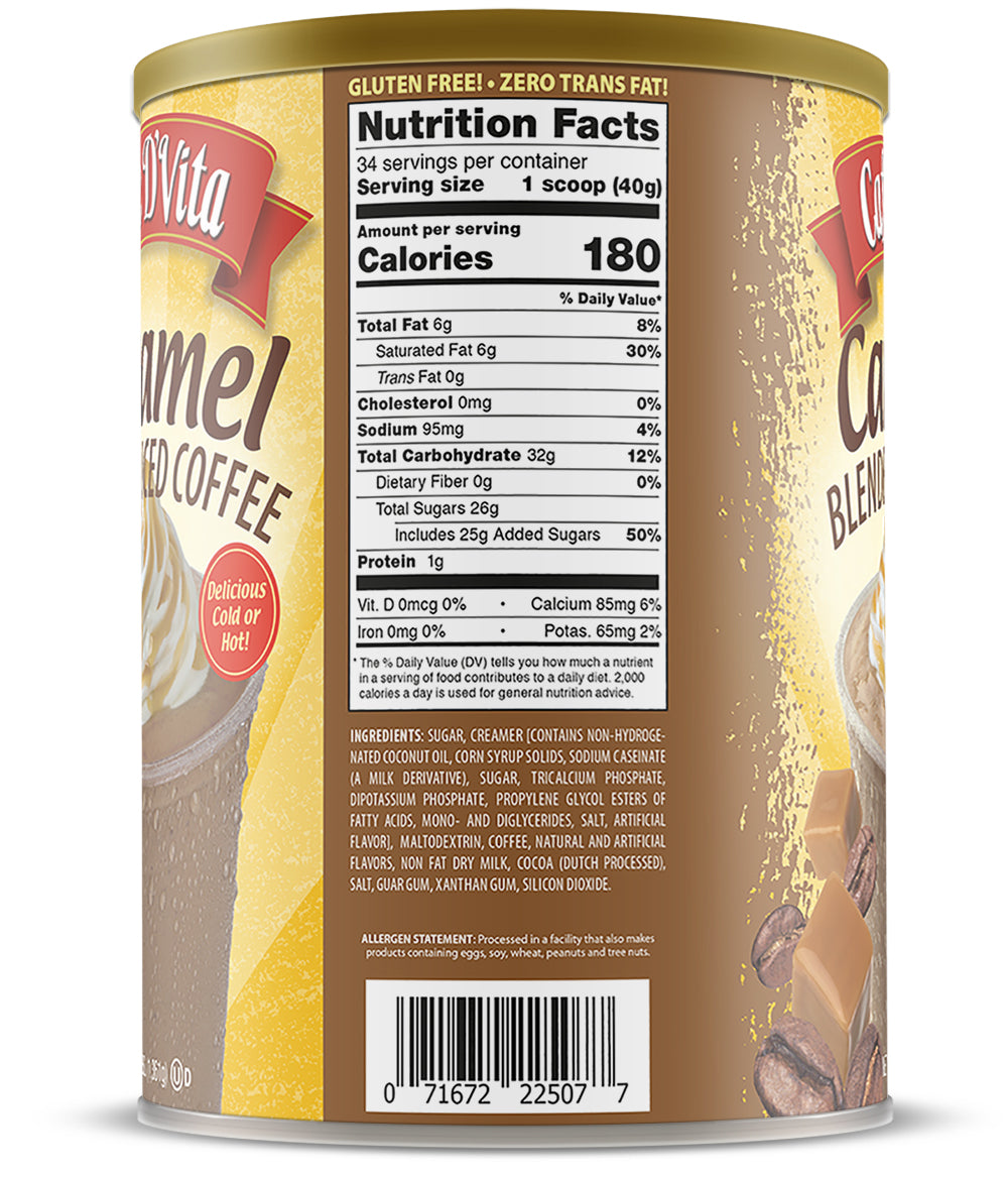 Caramel Latte Blended Iced Coffee Frappe- Single Can or Case of  4 Cans - 3 lb. (48 oz.)